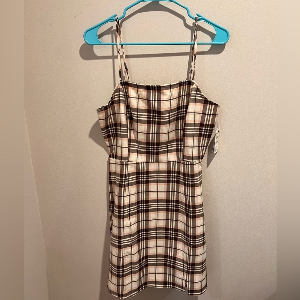 BP. Preppy Woven Minidress Ivory / Pink / Brown Plaid (NWT!) - Picture 2 of 5